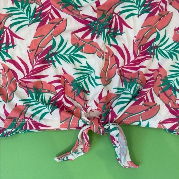 Poof New York Leaf Print Front Tie Shirt - Picture 3 of 4